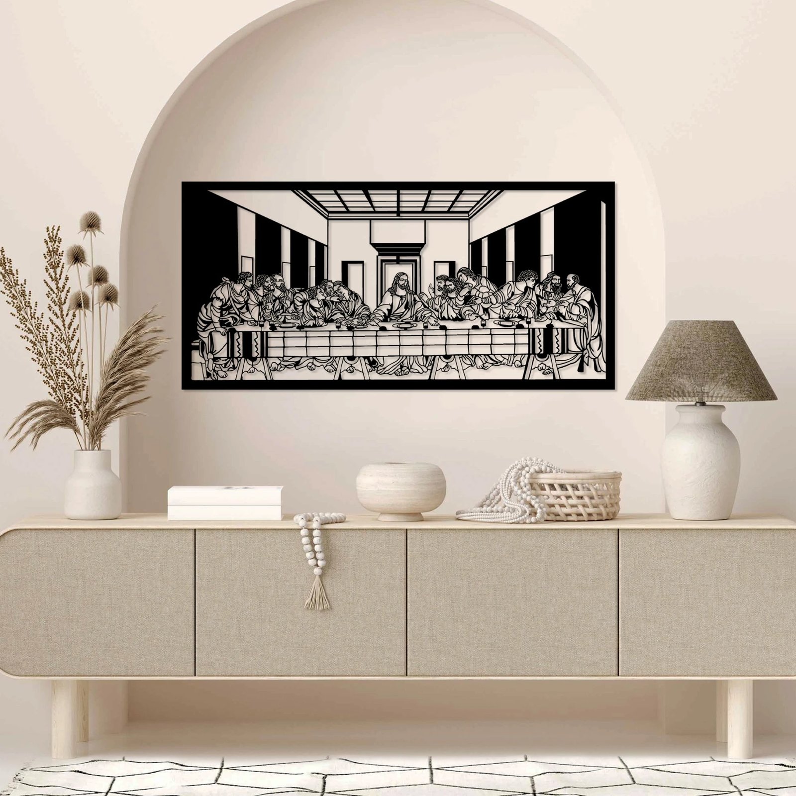 Aksesor dekorativ metalik për mur, Wallity, Davinci, ngjyrë e zezë, 100x48cm