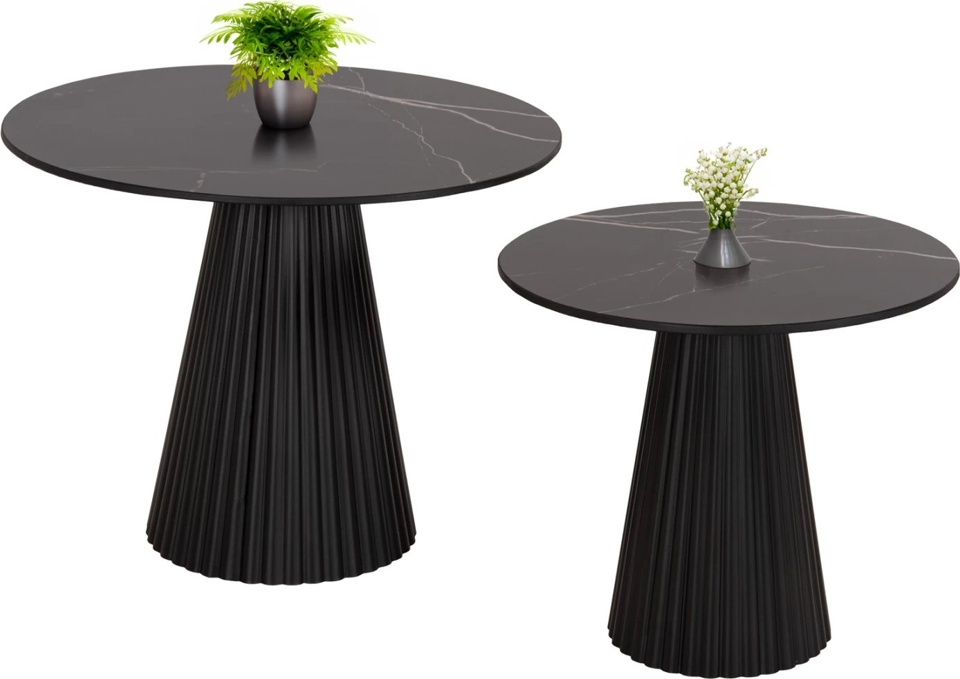 Tavolina kafeje 2 copë DIEN FH9926, baza metalike dhe sipërfaqe qeramike, ngjyrë e zezë, Φ56&Φ43 cm