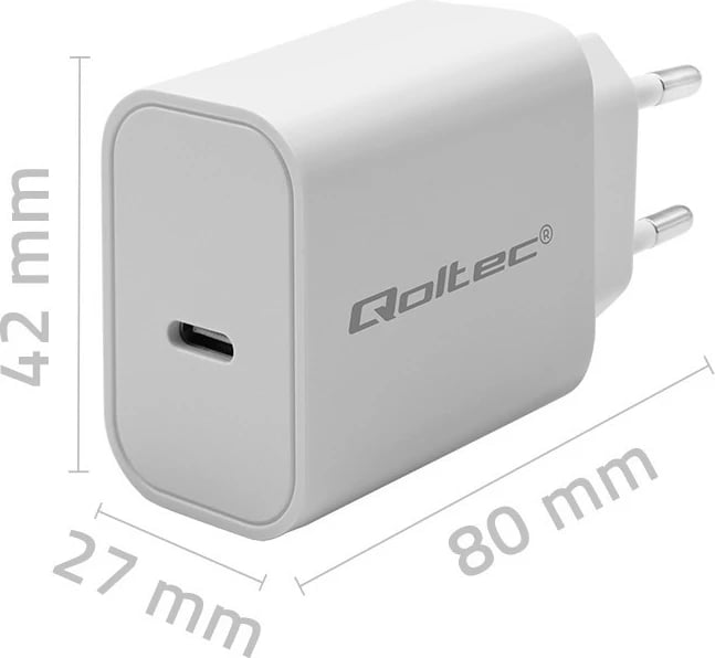 Karikues muri Qoltec Super Quick PD, 20W, USB-C, Bardhë