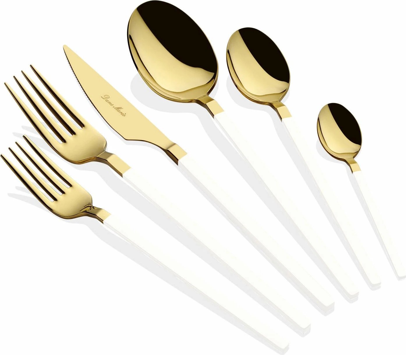 Set lugësh, pirunësh dhe thikash (36 copë), Hermia Concept, Carre - ari, bardhë