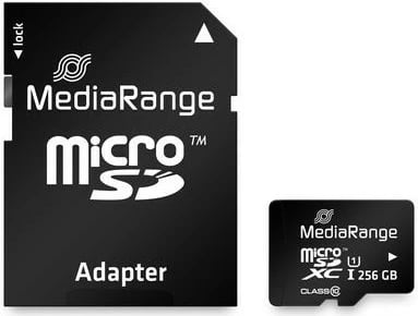 Kartelë memorie MediaRange MR946, 256 GB, microSDXC, Class 10, UHS-I, me adapter, e zezë