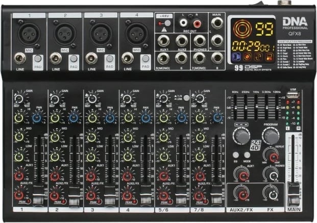 Mikser audio analog DNA QFX8, 8 kanale, Bluetooth