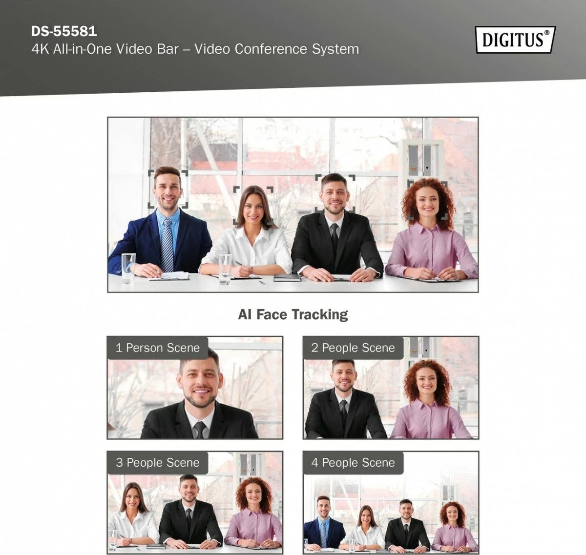 Sistem videokonference 4K Digitus DS-55581 me kamerë ePTZ, 8MP, 2 mikrofona, telekomandë, e zezë