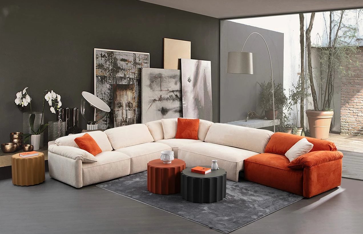 Këndare Flamingo, krem dhe portokalli, Atelier del Sofa, (L1+O1+C+O2+1.5R)