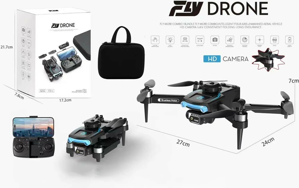 Dron RC me kamerë HD, Madej 013388, i palosshëm, stabilizim fluturimi, motorë brushless, telekomandë me mbajtëse për celular, me etui, i zi
