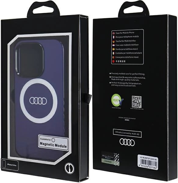 Mbështjellës Audi IML Big Logo MagSafe për iPhone 15 Pro, Blu