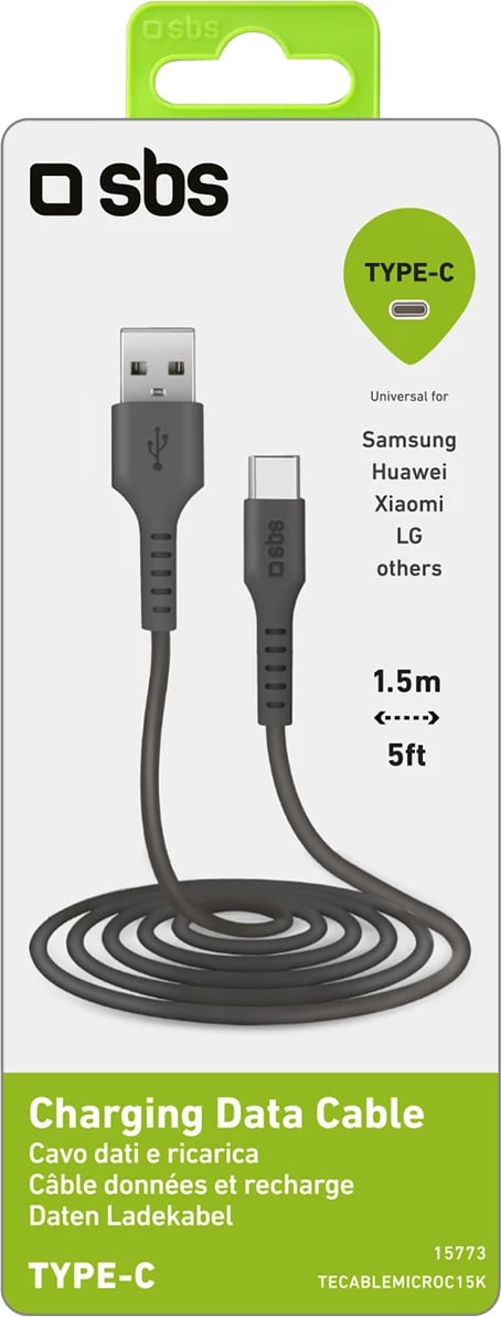 Kabllo USB-A në USB-C SBS TECABLEMICROC15K 1.5m, e zezë Kabllo USB-A në USB-C SBS TECABLEMICROC15K 1.5m, e zezë