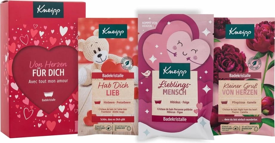 Kripë për banjë për femra Kneipp Set Greeting From The Heart, I love You, Favourite Person 3x60g