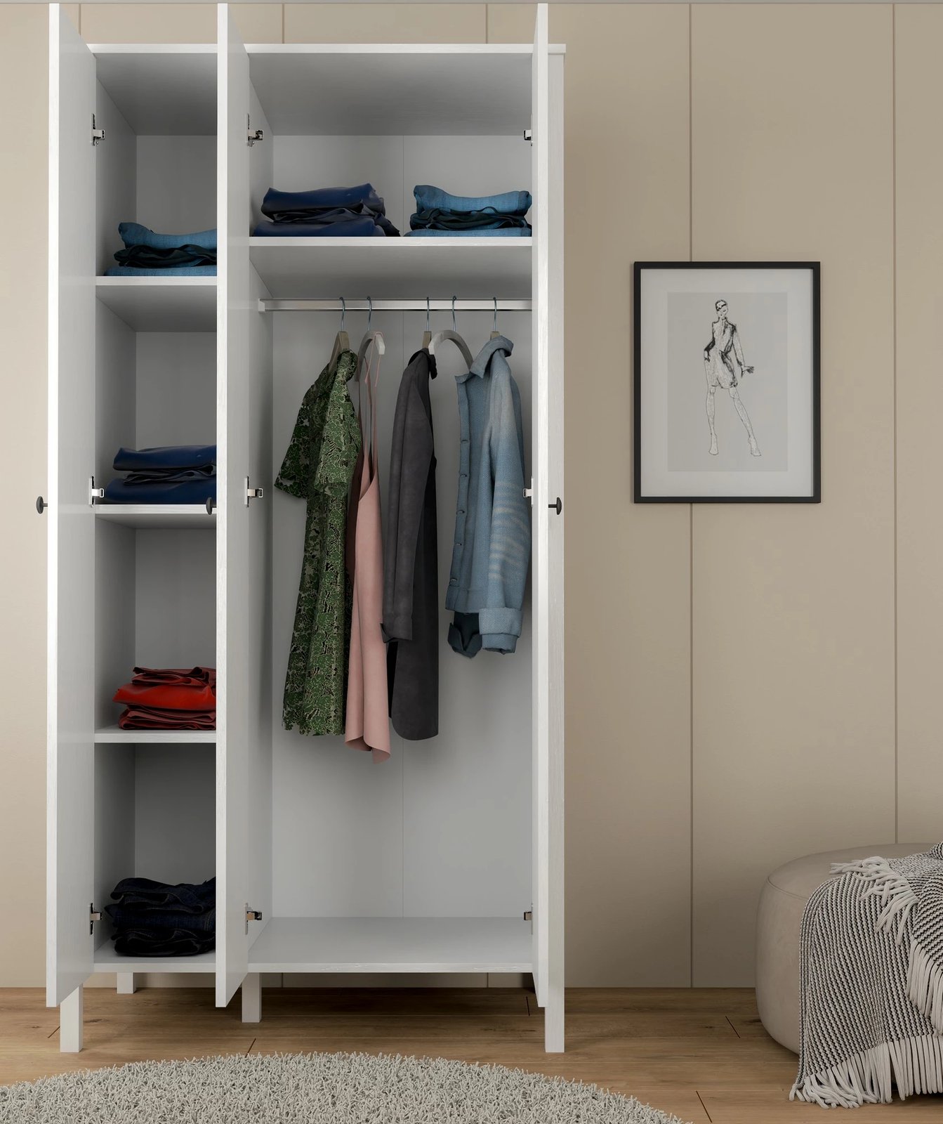 Dollap Hanah Home, FRN-20067, ngjyrë druri dhe e bardhë