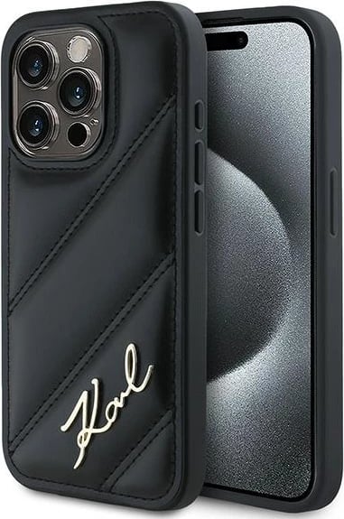 Mbështjellës Karl Lagerfeld Diagonal Quilted Script për iPhone 13 Pro Max, i zi