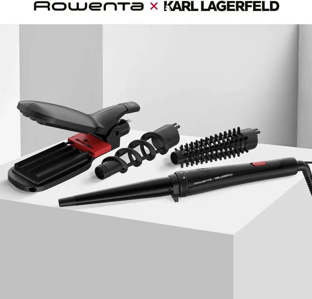 Multistyler flokësh Rowenta x Karl Lagerfeld CF422LF0 Infinite Looks, 9-në-1, veshje qeramike, e zezë
