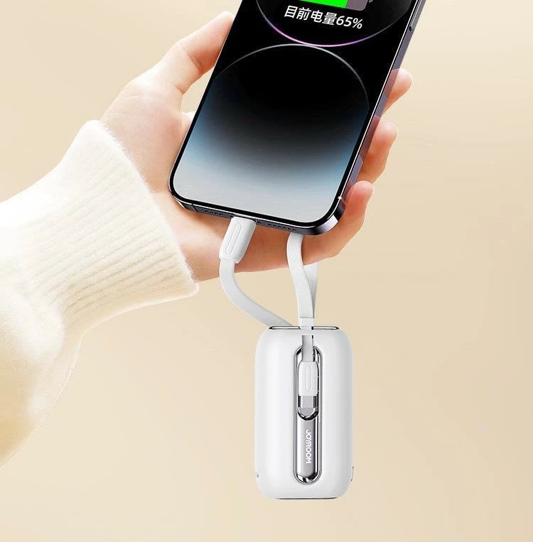 Powerbank Joyroom JR-L012, 10000mAh, 22.5W, me 2 kabllo të integruara USB-C dhe Lightning, Bardhë