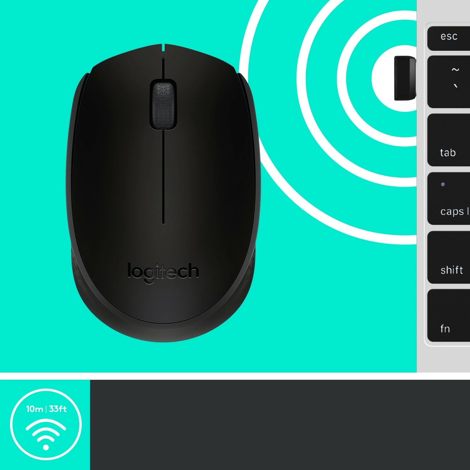 Maus Logitech M170 Wireless, Ambidextrous, Optical, RF Wireless, 1000 DPI, Black