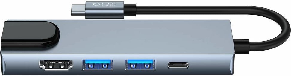 HUB Tech-Protect V3 5in1, USB-C, USB-A 3.0, USB-A 2.0, USB-C, HDMI, RJ45, Gri