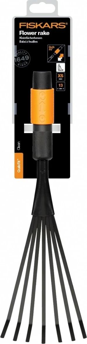 Kokë grabulë gjethe metalike, Fiskars, QuikFit 1001412, gjerësi 13 cm, zezë/portokalli