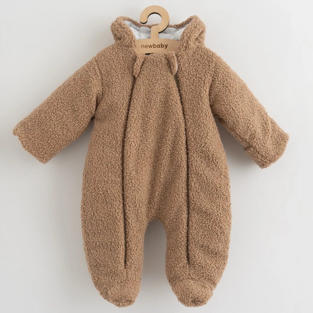 kombinezon dimri bebe New Baby Teddy Winter, madhësi 68 (4-6m), boucle, 2 zinxhirë, kapuç me veshë, kafe