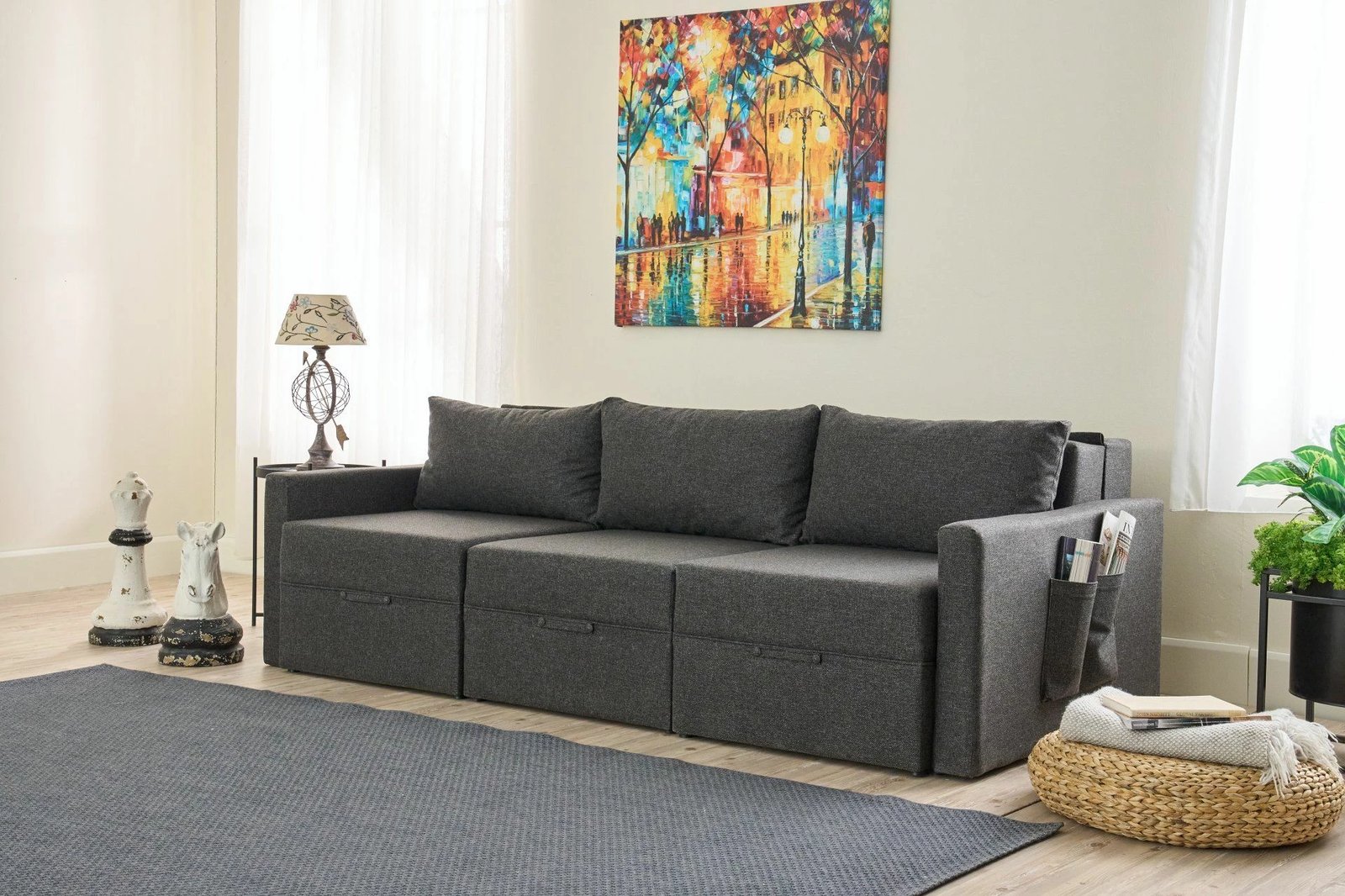 Divan-krevat 3 vendesh, Atelier del Sofa, Saros, ngjyrë antracit