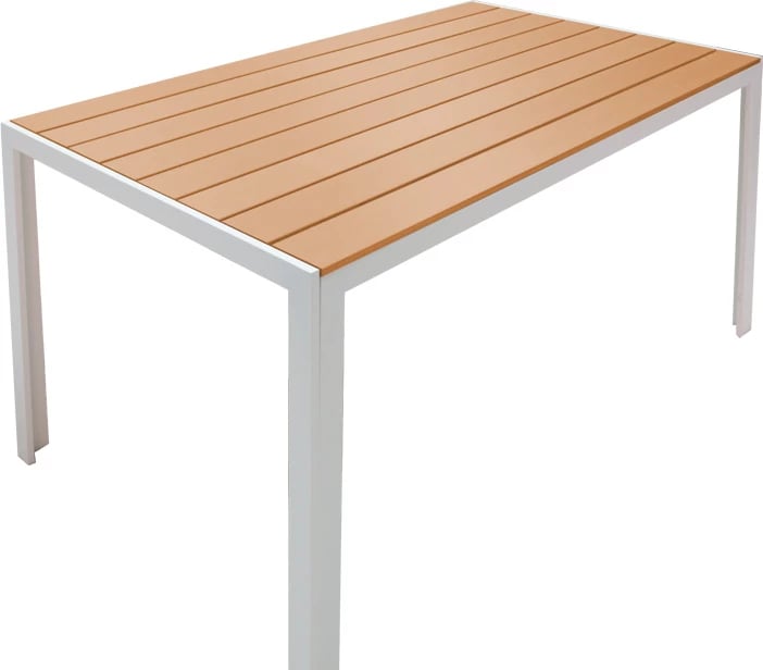 Tavolinë Nares, alumin i bardhë, sipërfaqe druri natyral, 140x80x72.5cm