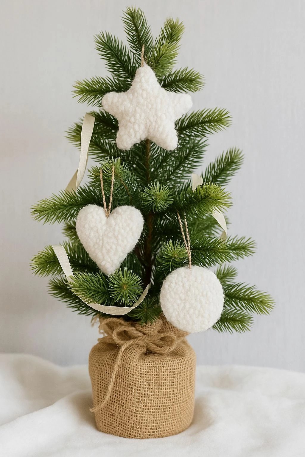 Set dekorativ për pemë të Vitit të Ri, 3 copa, ngjyrë e bardhë