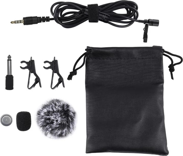 Mikrofon lavalier Puluz PU427 me klip, 3.5mm Jack, 6m, i zi