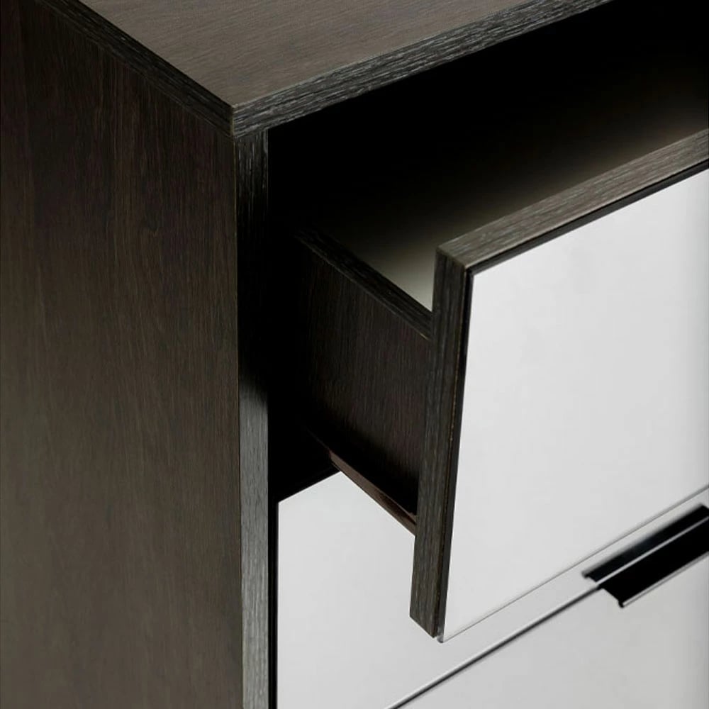 Komodë Specchio me 6 sirtarë, ngjyrë lis i zi, pasqyrë, 120x39x80