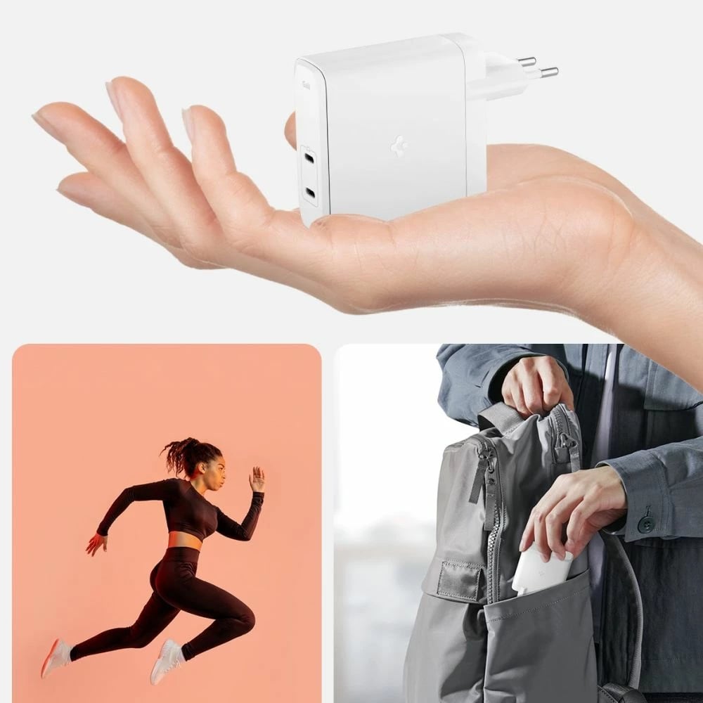 Karikues Spigen ArcStation Pro GaN-1402 me kabllo USB-C 140W, Bardhë