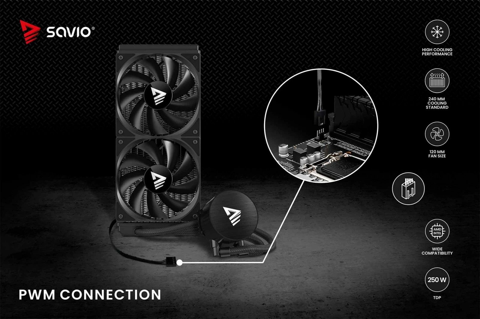 Ftohje me ujë për CPU, Savio NOX 240 mm, 2x120 mm PWM, TDP 250 W, pa ndriçim