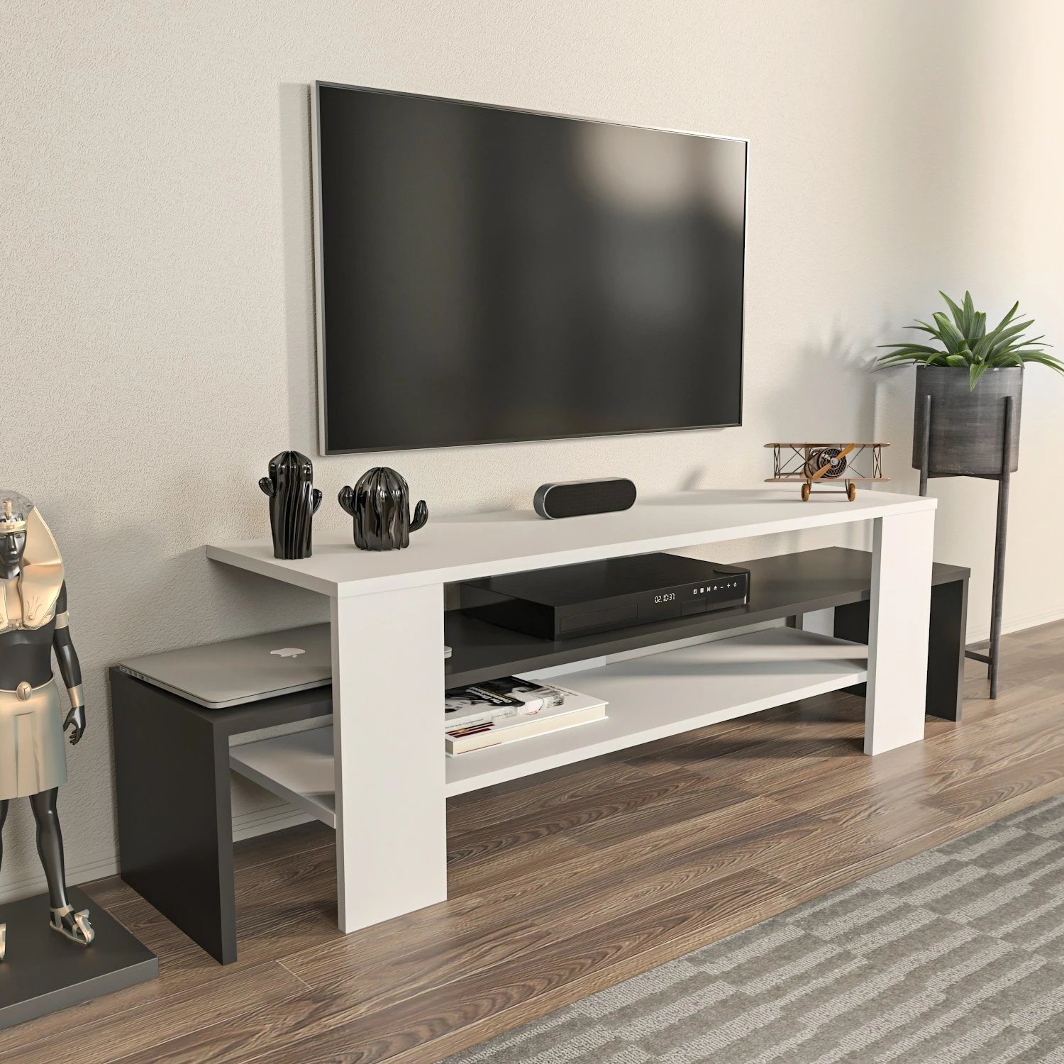 Komodë TV Skye Decor, Lenora, e bardhë dhe antracit