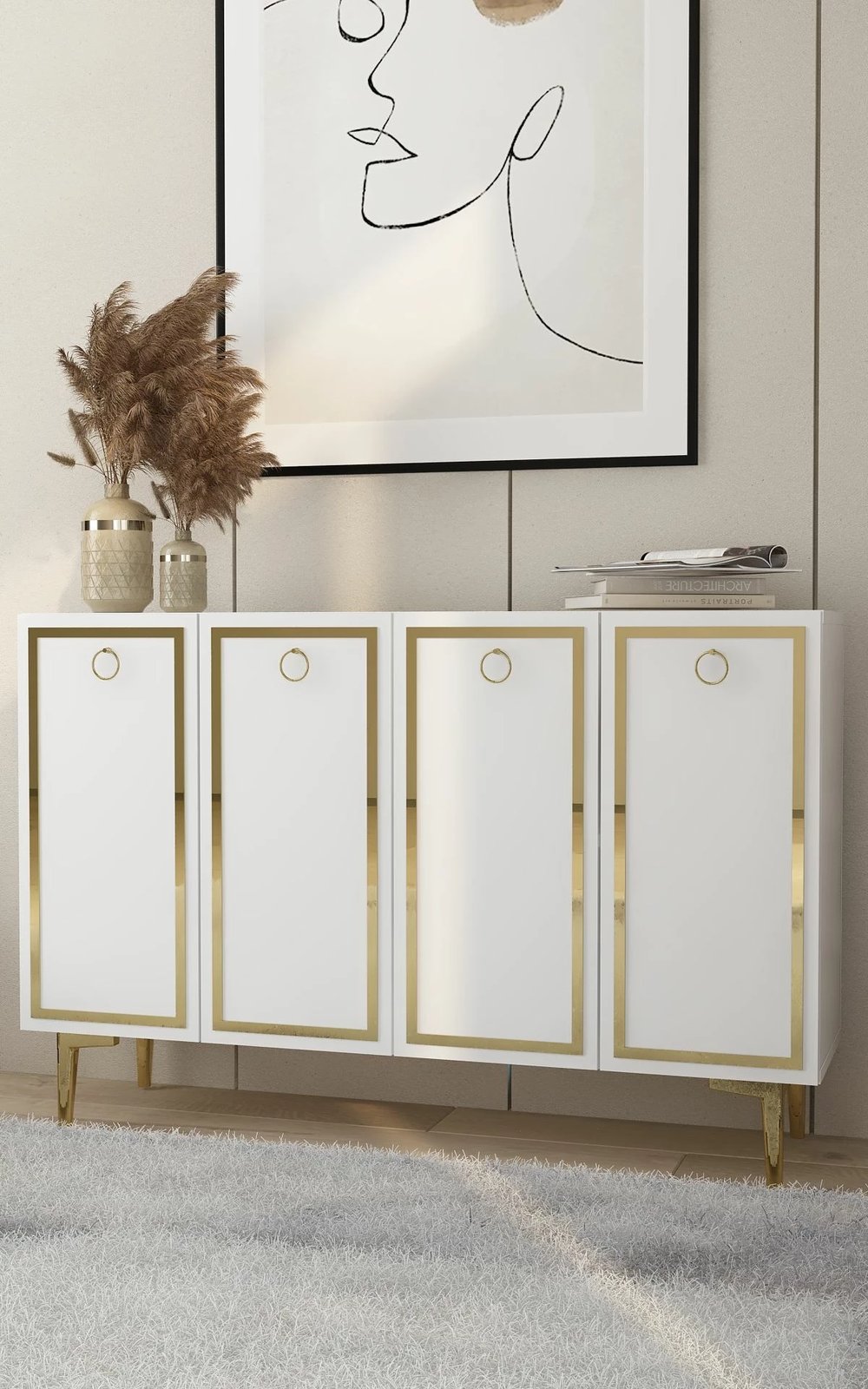 Konsolë Skye Decor, e bardhë, ar, KM120