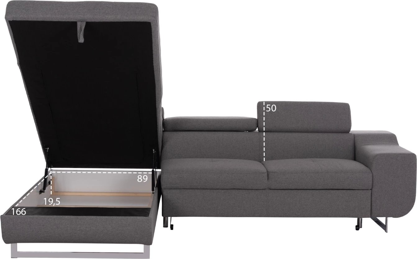 Kënd-sofë me hapësirë për depo, Encore FH3301.01L, material gri, 285x205x90cm