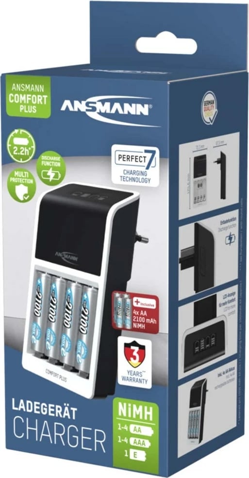 Karikues baterish ANSMANN Comfort Plus me 4 bateri AA 2100 mAh, i zi