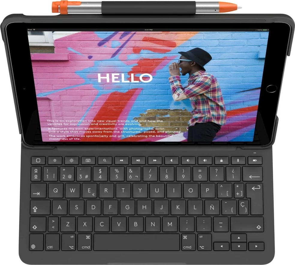 Tastierë me kasë Logitech Slim Folio për iPad 7/8/9, QWERTY, spanjisht, Bluetooth, graphite