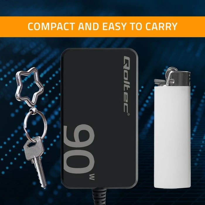 Karikues muri Qoltec 52422, 90W GaN, USB-C 3.1, me kabllo, i zi