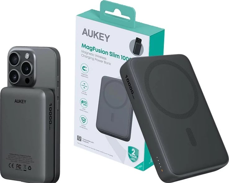 Power bank AUKEY PB-MS04 MagFusion Slim 10000mAh, MagSafe, 20W, Gri