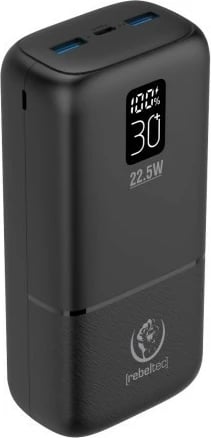 Powerbank Rebeltec P30 LCDPD, 30000mAh, 22.5W, e zezë