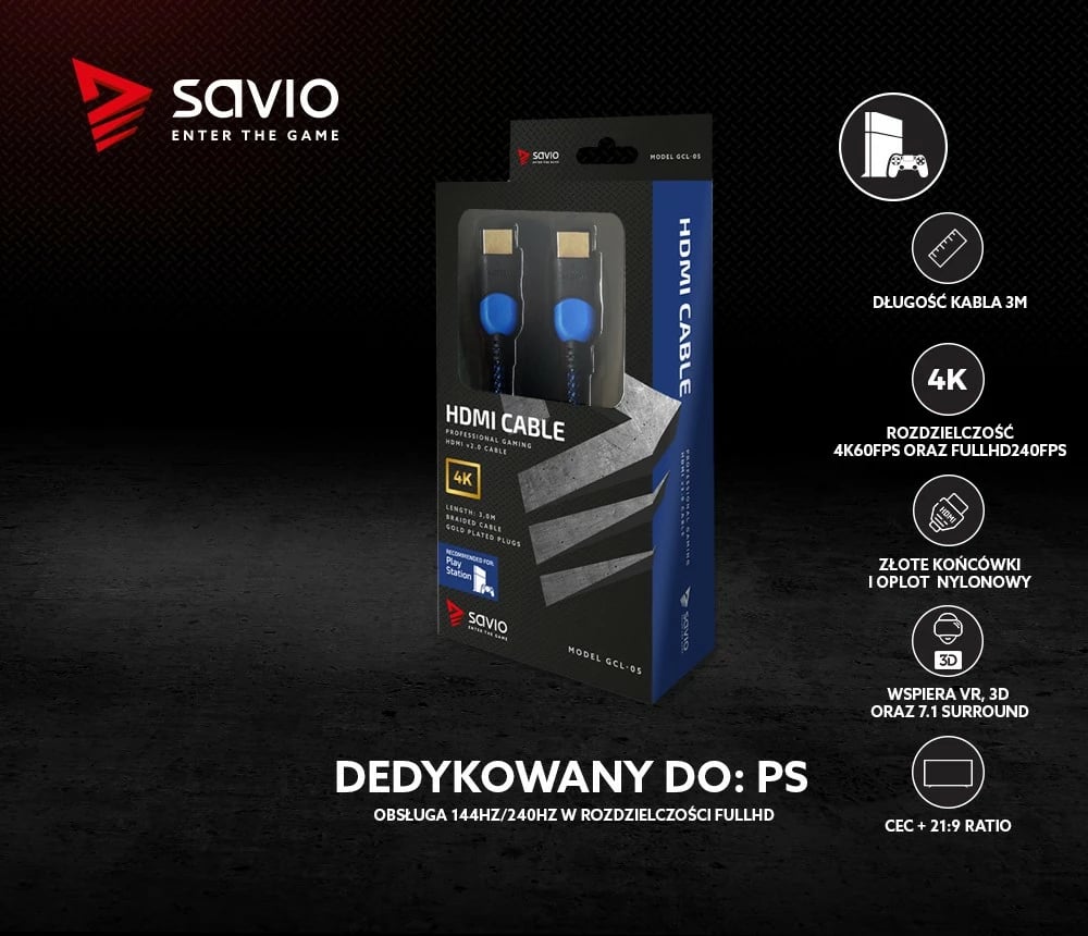 Kabllo HDMI Savio GCL-05, 3m, 2.0, Najlon, Zezë/Blu