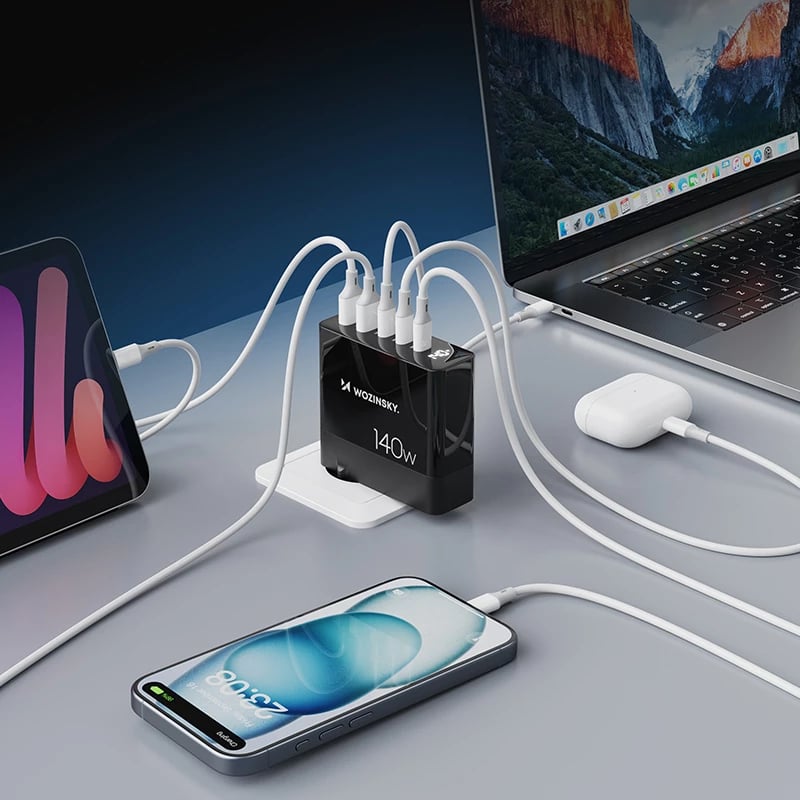 Karikues muri Wozinsky CGWCB, 140W, 3x USB-C, 2x USB-A, i zi