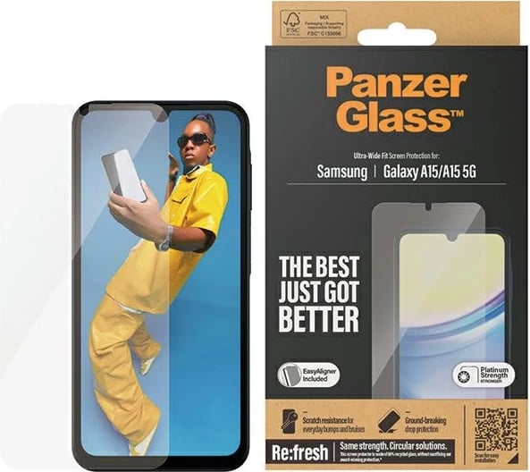 Mbrojtës ekrani PanzerGlass Ultra-Wide Fit për Samsung Galaxy A15/A15 5G, xham i temperuar