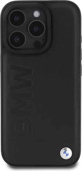 Mbështjellës BMW Leather Hot Stamp MagSafe për iPhone 16 Pro, i zi