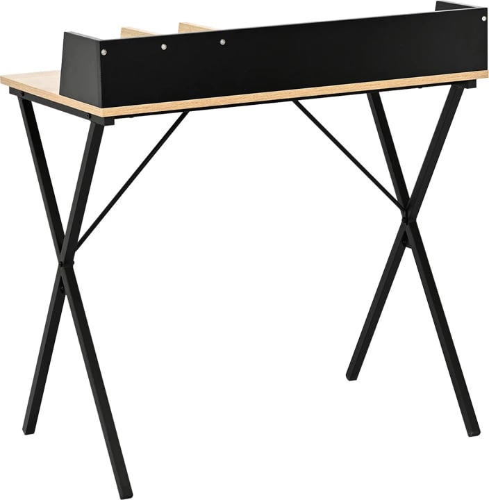 Tavolinë zyre Zervan, ngjyrë lisi me këmbë metalike të zeza, 80x50x84cm