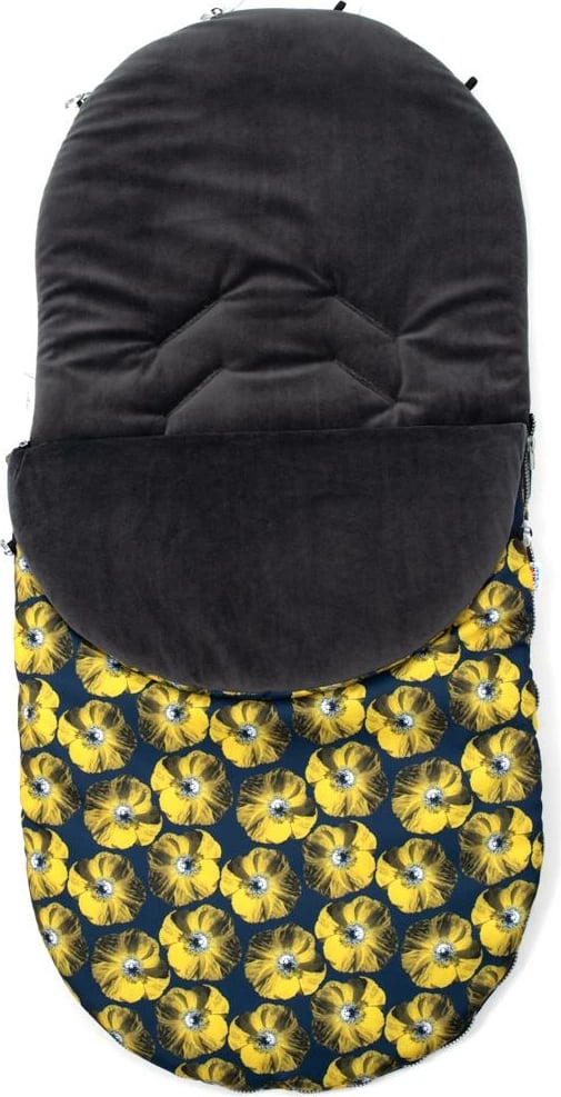 Fusak dimëror për bebe, New Baby, për karroca dhe ulëse auto, minky i butë, vrima për rripa 5‑pikësh, 95x45 cm, e verdhë