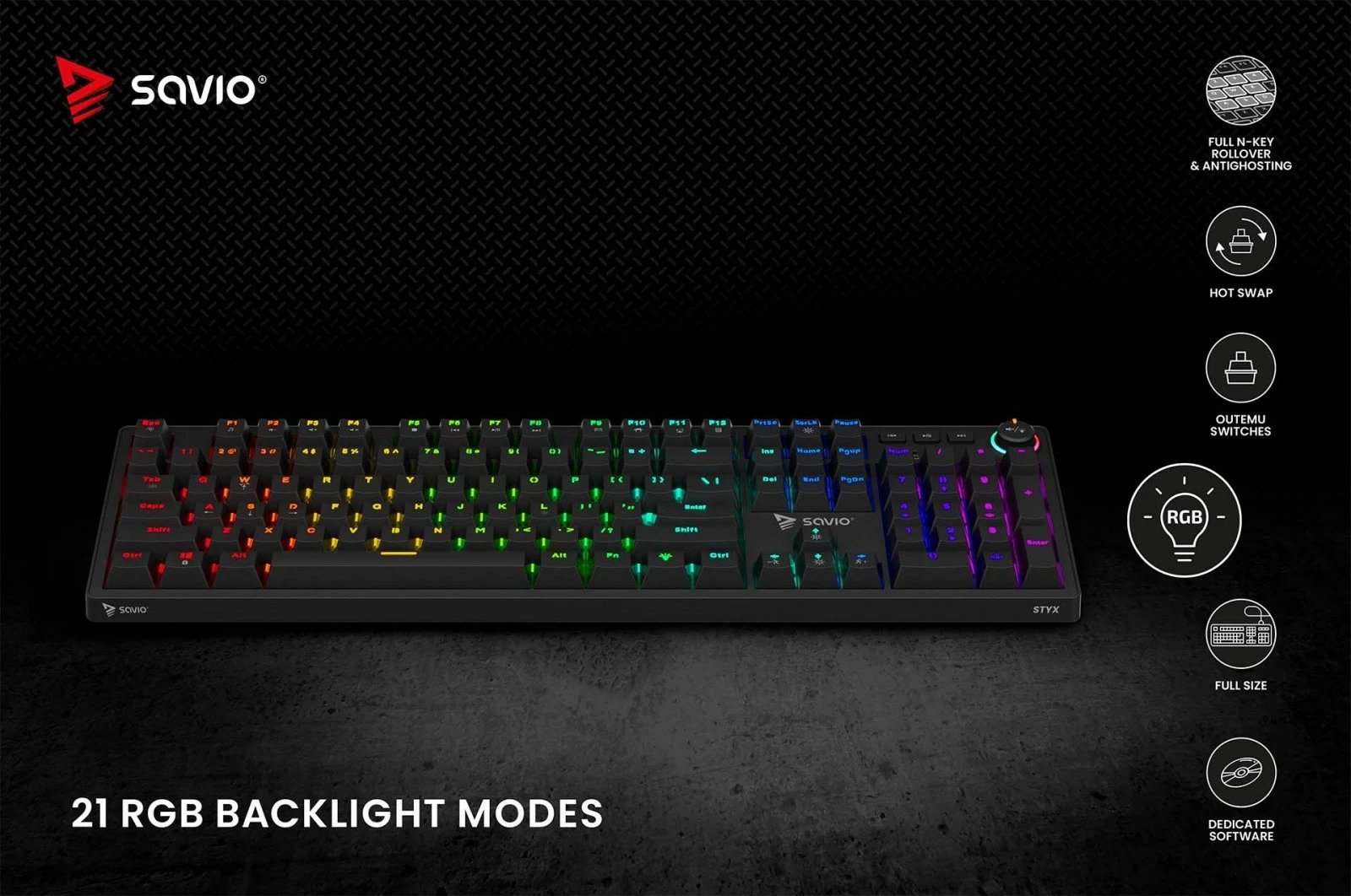 Tastierë mekanike Savio STYX BROWN me Hot Swap, RGB, Outemu Brown, e zezë Tastierë mekanike Savio STYX BROWN me Hot Swap, RGB, Outemu Brown, e zezë