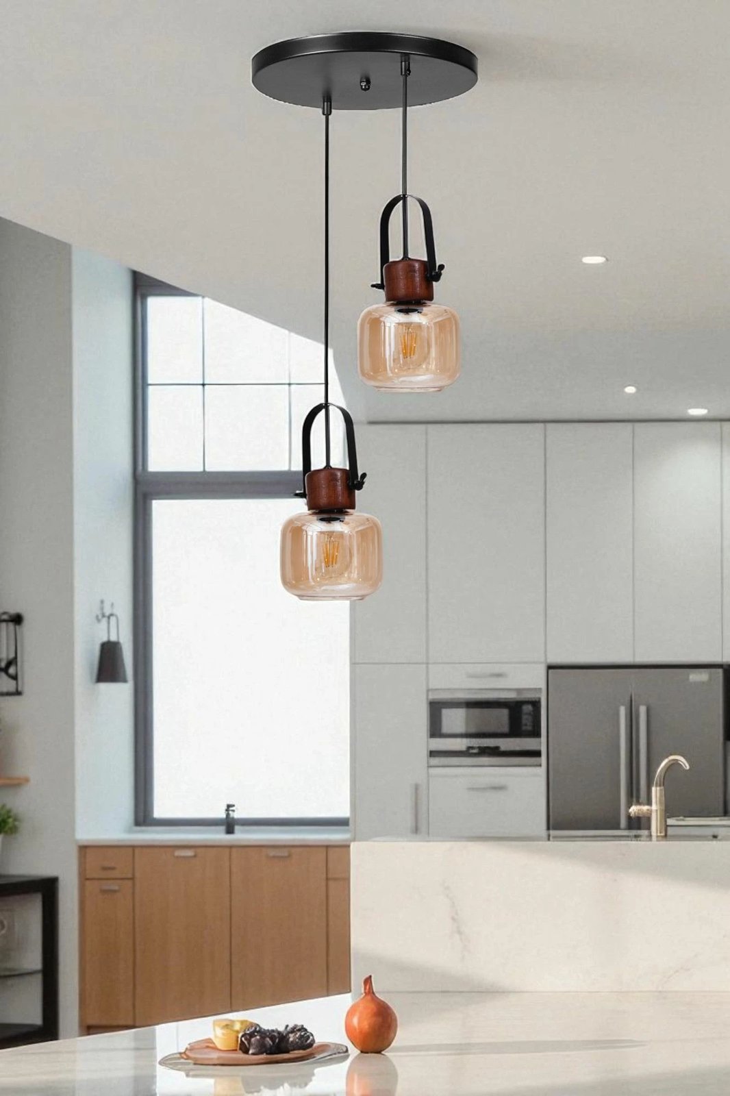 Llambadar Opviq, 9066-2, metal e xham, ngjyrë mjaltë, arre, e zezë