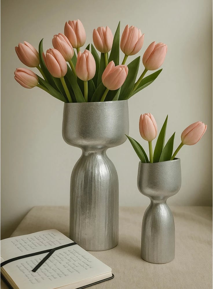 Vazo COBI, alumin, ngjyrë argjendi, 16x13x38 cm