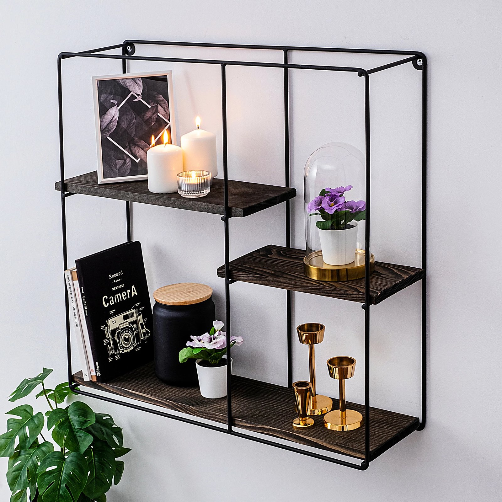 Raft muri Hanah Home, ngjyrë e zezë dhe arre, 3 pjesë