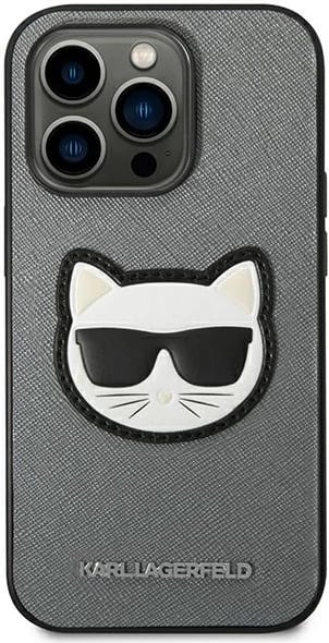 Mbështjellës Karl Lagerfeld KLHCP14LSAPCHG për iPhone 14 Pro 6.1", Saffiano Choupette, Argjend
