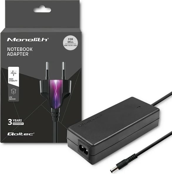Adapter rryme për laptop Qoltec 90W, për Dell, 19.5V 4.62A, 4.5x3.0mm, i zi