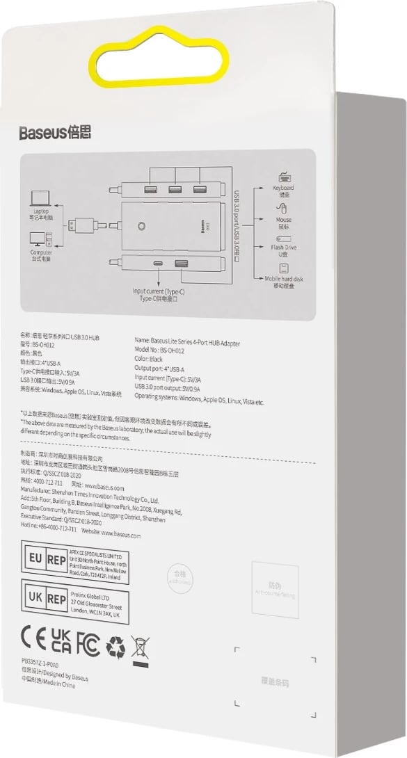 HUB Baseus Lite Series WKQX030001, 4x USB-A 3.0, 0.25m, zi