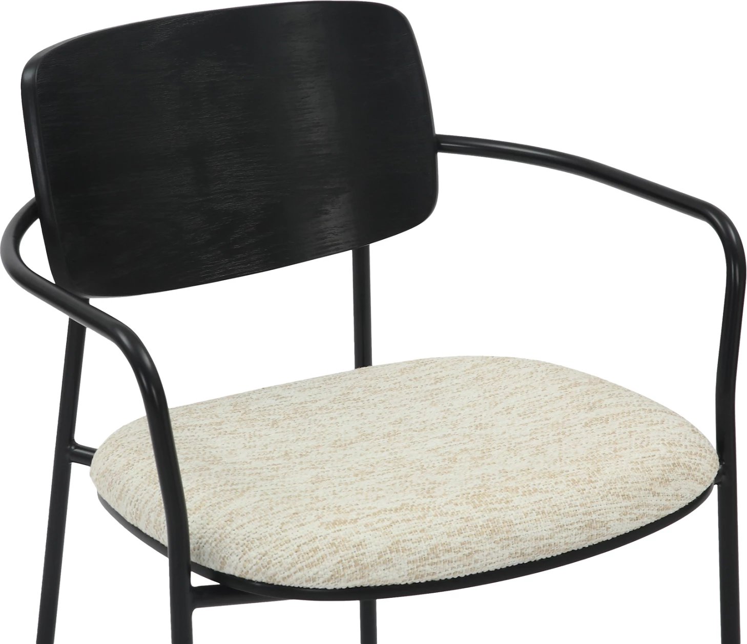 Karrige për ngrënie VIKKI FH9980.02 metal & dru në pëlhurë e zezë-krem, 54x54x75.5H cm, set prej 2 copë