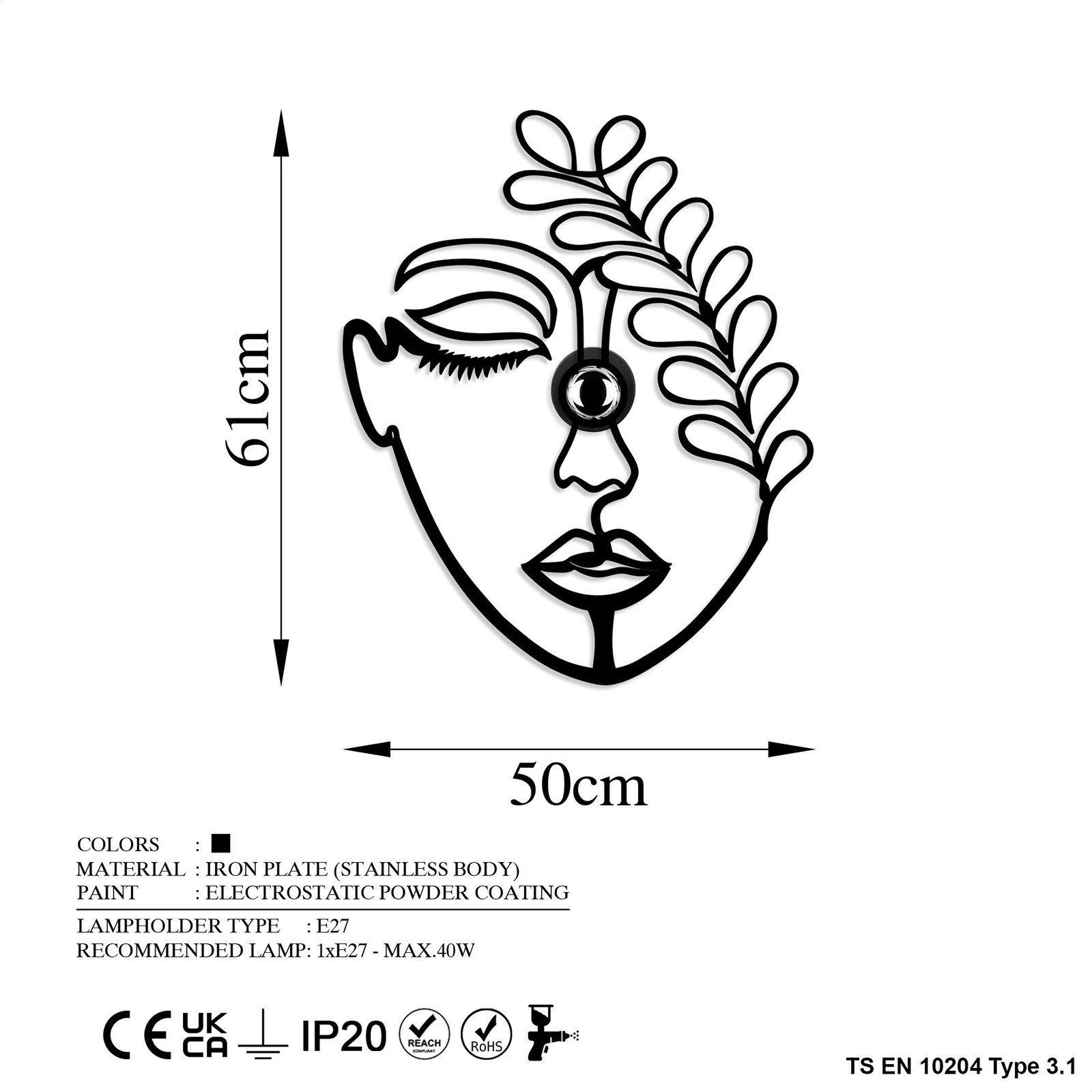 Llambë muri Opviq, fytyrë me lule, V2